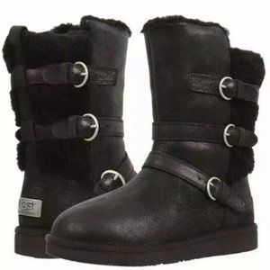 💥HOT ITEM💥UGG  BECKET LEATHER & WOOL SHEARLING MOTO BOOTS in BLACK